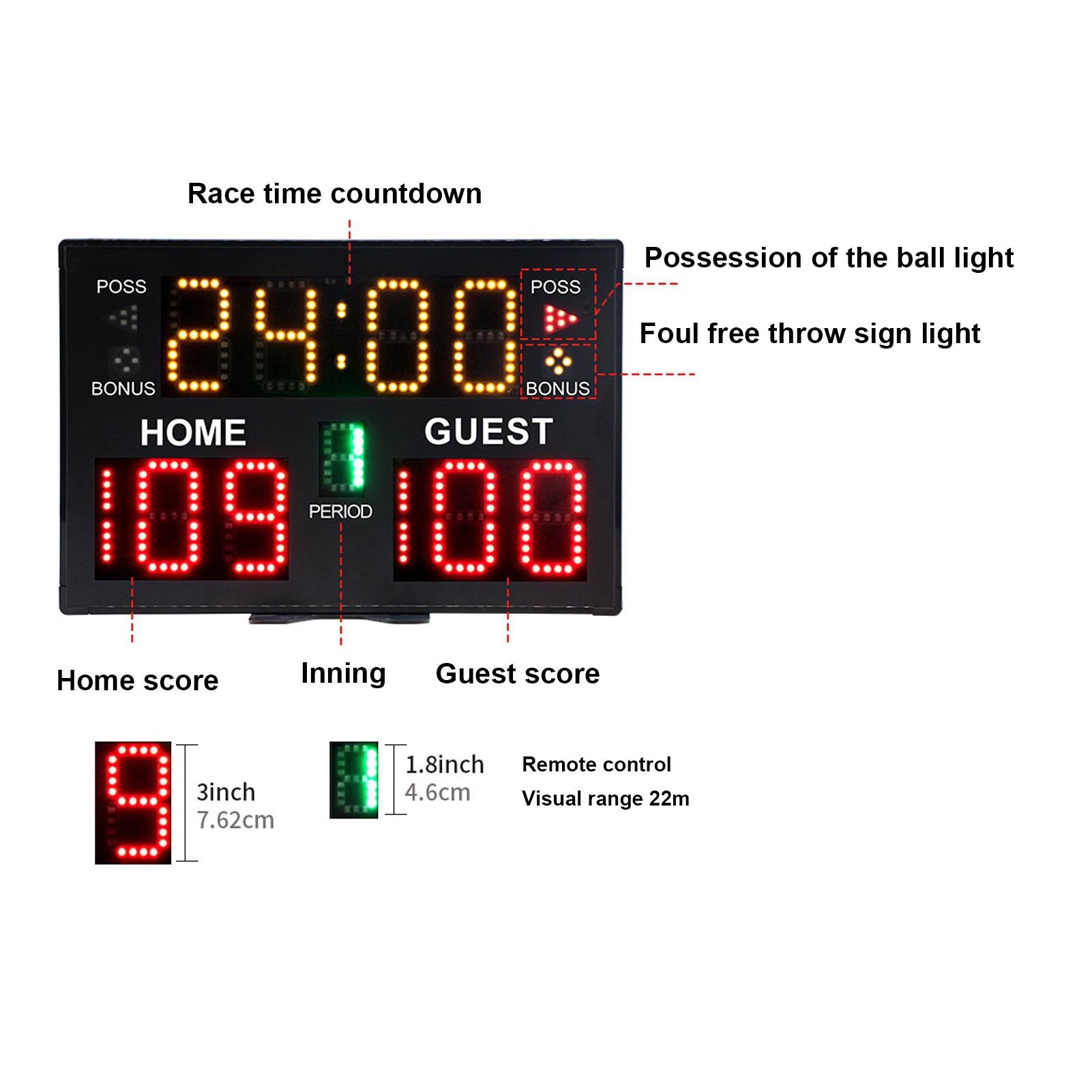 デジタルバスケットボールスコアボード LED 軽量バスケット - Scoreboard Digital のレビューと価格